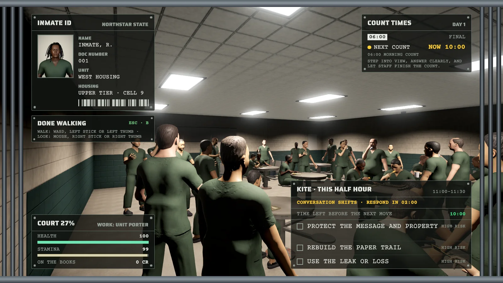 Bars or Badge 3D 0.6: a dayroom full of residents, each one somebody you can walk up to