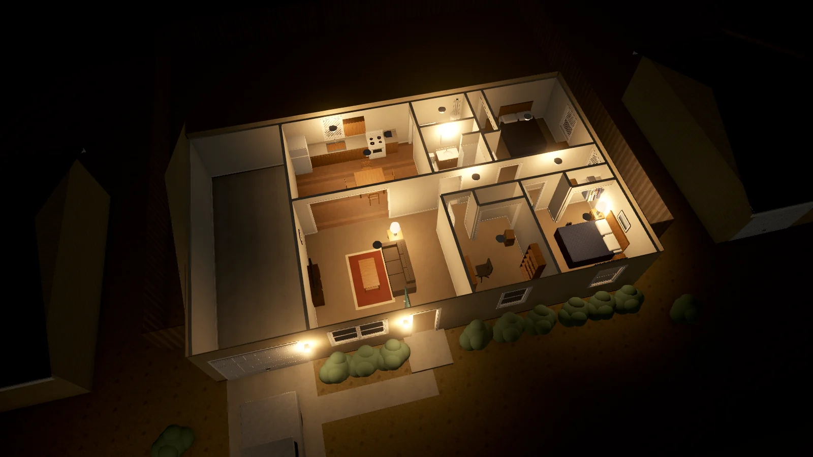 Bars or Badge 3D 0.6: the officer's home: a 1,200 sq ft ranch at night, where the morning starts and the evening ends