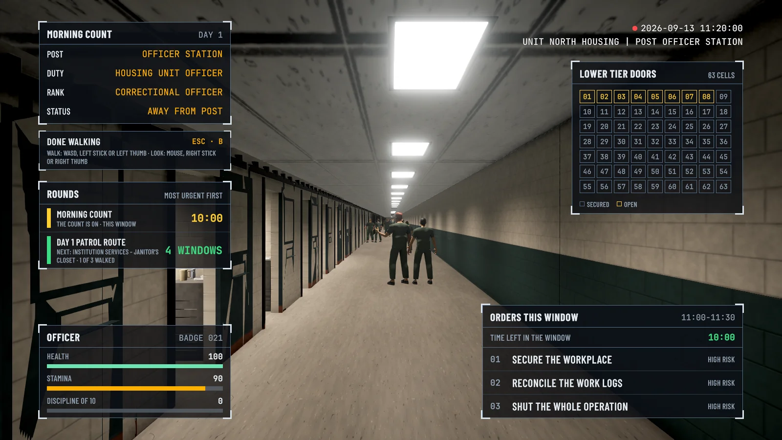 Bars or Badge 3D 0.6: the officer's tactical screen on the tier: the post, the rounds, the doors and this window's orders
