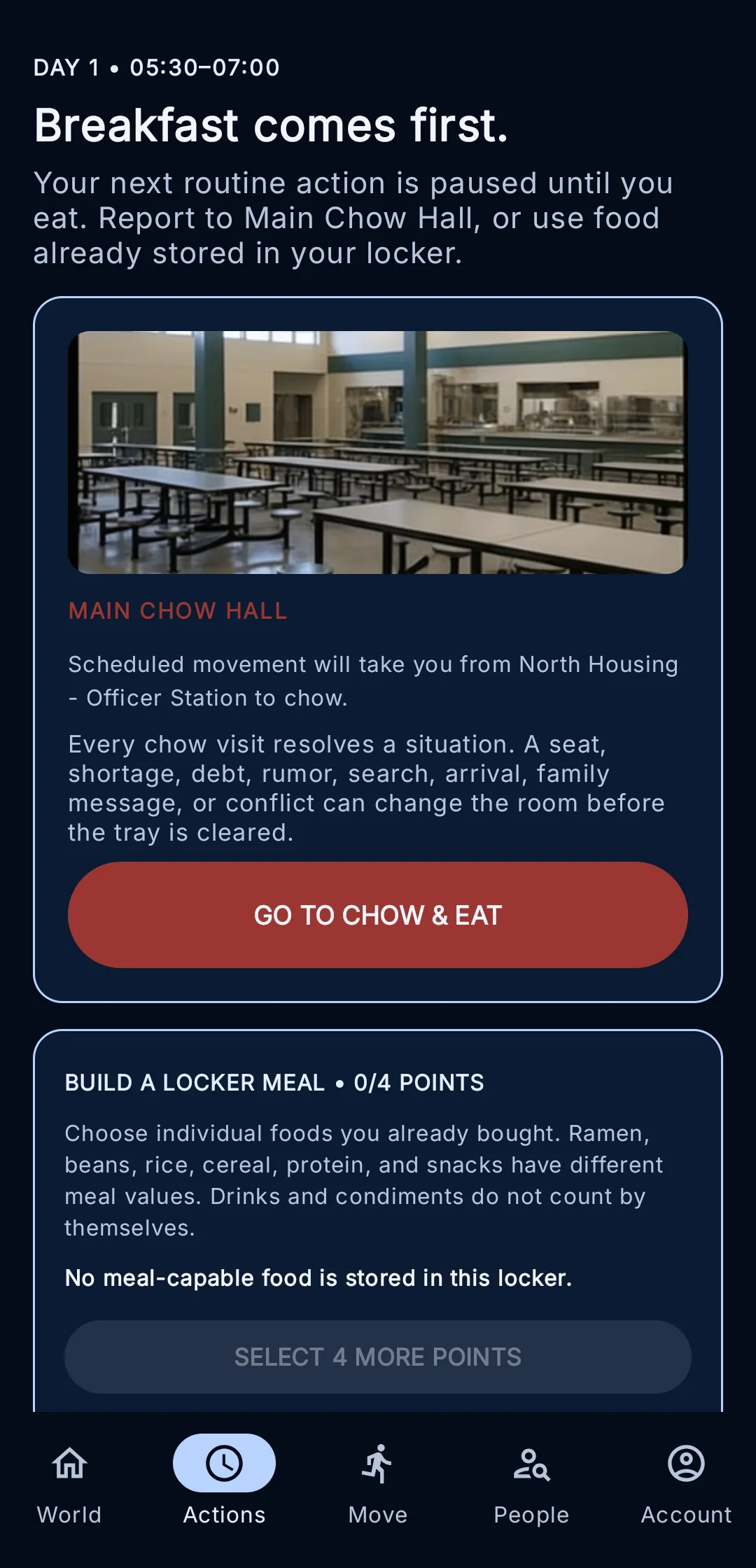 Bars or Badge Lite 0.67: breakfast comes first: the chow hall or your locker
