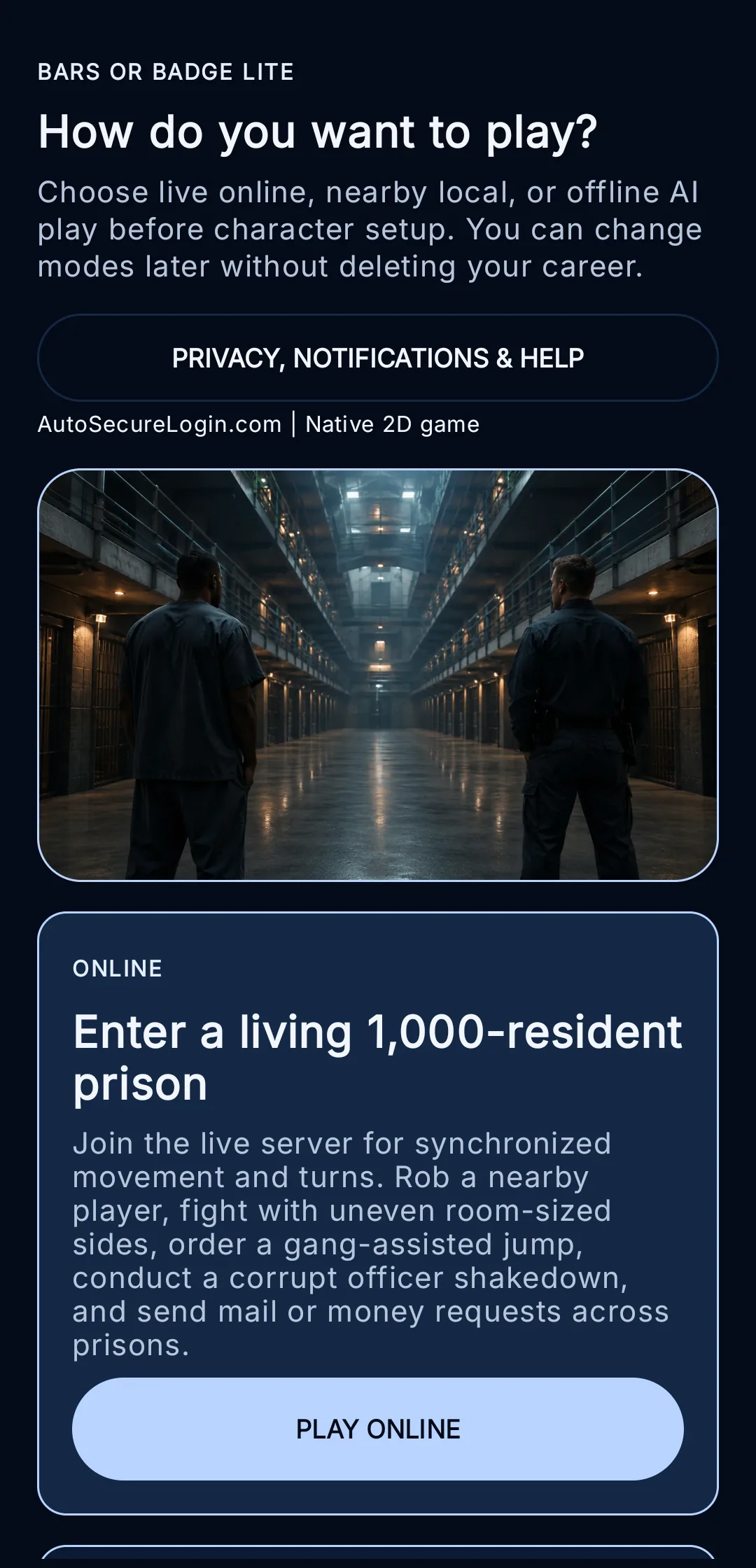 Bars or Badge Lite 0.67: three ways to play, chosen before anything else